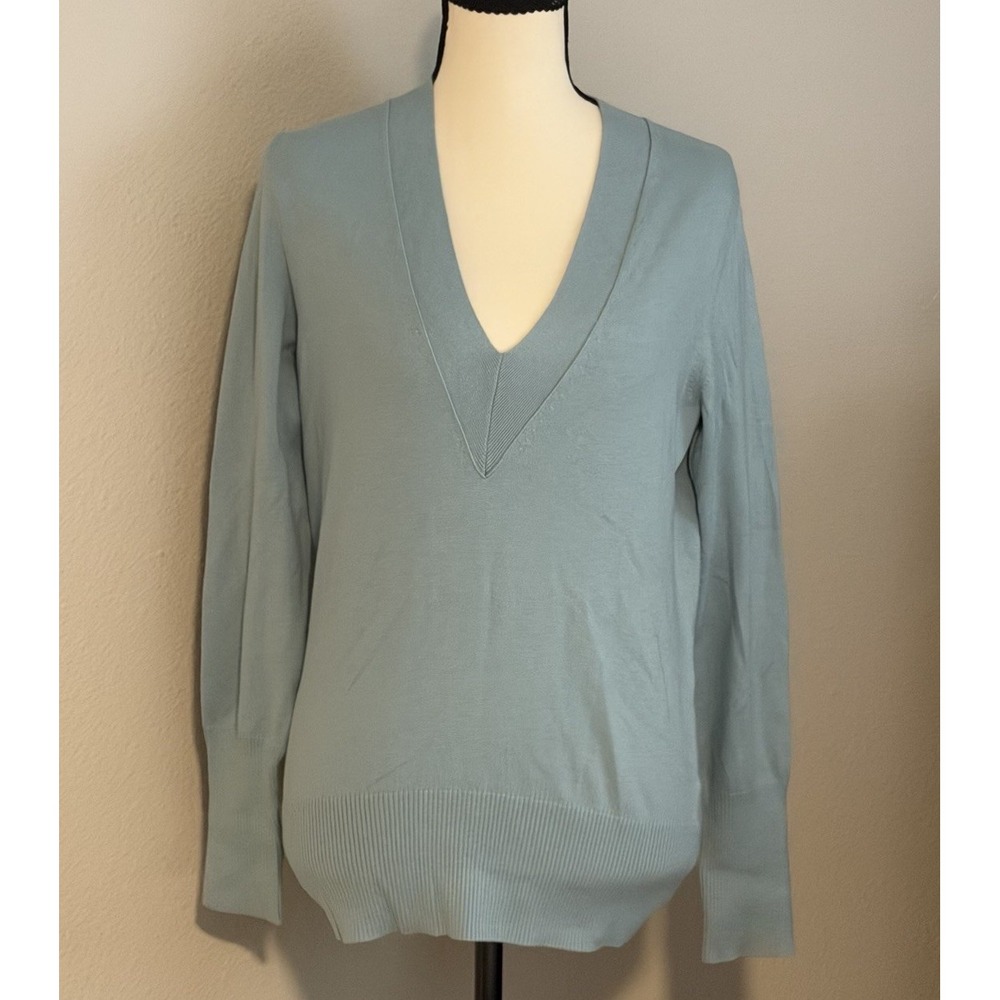 Banana Republic Silk Cashmere Sweater Womens M Blue Green Deep V Neck